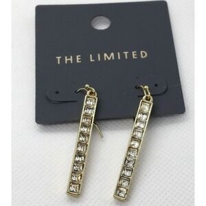 The Limited Gold Tone Rhinestone Dangle Bar Pierced‎ Wire Earrings 2"